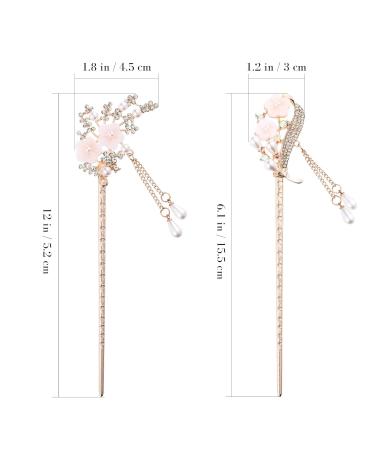 Lurrose 2-Piece Chinese Hair Rods & Metal Pearl Hairpins - Japanese Hairsticks with Floral Design | Opal Hair Jewelry - Buy Online on GoSupps.com