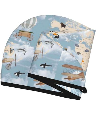 Hair Towel Wrap - Fast Drying Towel Turban with Button | Animal Travel World Map Design - Buy Online on GoSupps.com