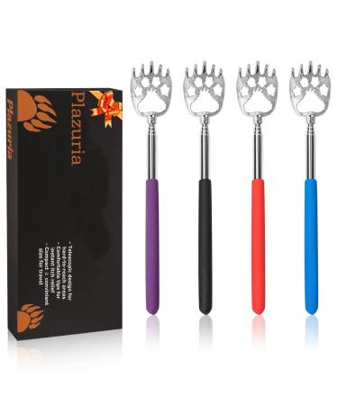 (4-Pack) Plazuria Portable Extendable Telescopic Bear Claws Metal Back Scratchers/Hand Massager/Backslap with Rubber Handles