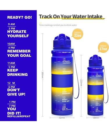 Coolfel 500ml BPA-Free Tritan Water Bottle for Kids - Motivational Time Marking - Dark Blue-Yellow - Perfect for School & Gym - Buy Online on GoSupps.com