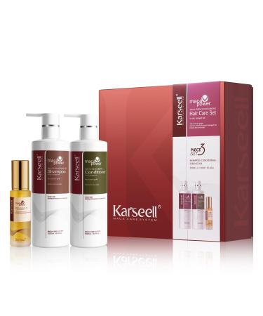 Karseell Karseell Maca Essence Hair Oil and Shampoo and Conditioner Moisturizing Set for Dry and Damaged Hair All Hair Types 2 x 500 ml + 50 ml