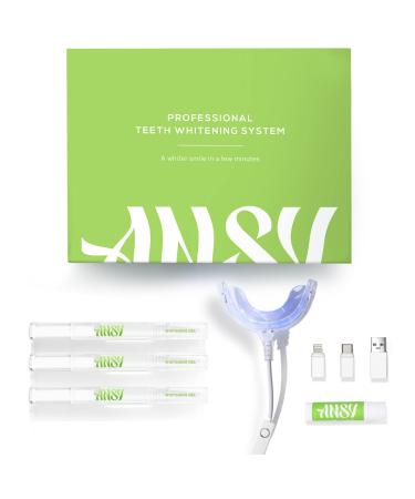 ANSY Teeth Whitening Kit with LED Accelerator Light, 3X Gel Pens, Lip Care Balm | Make a Snow White Smile at Home | Non-Sensitive Teeth Whitener Save Gums and Enamel | Helps to Remove Tooth Stains 10 Piece Set