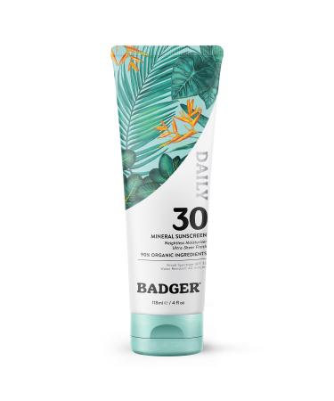 Badger Mineral Daily Sunscreen with Zinc Oxide Organic Moisturizer with SPF 30 Hydrating Everyday Lotion Gluten Free & Unscented Body Sunscreen - 4 fl oz