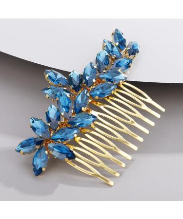 Chargances Bride Wedding Rhinestone Hair Comb Blue Crystal Hair Side Comb Fashion Handmade Headpiece Bridal Hair Accessories for Wedding Prom Flower Girl (Blue)