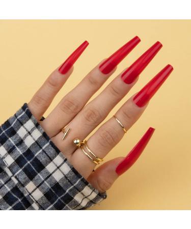 BettyCora Extra Long XXXL Coffin Press On Nails Kit - Rose Red | Fake Nails with Glue & Adhesive Tabs | Acrylic False Nail Tips Set - 12 Sizes - Buy Online on GoSupps.com