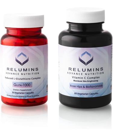 Relumins Advance Nutrition Gluta 1000 and Advance Vitamin C - MAX Skin Lightening Complex- 30 Glutathione Capsules + 60 Vitamin C Capsules