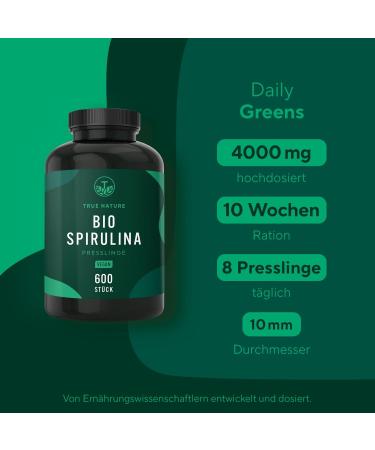 Bio Spirulina Tablets - 600 High-Dose 100% Pure Organic Algae - Vegan & Lab Tested - True Nature  - Buy Online on GoSupps.com