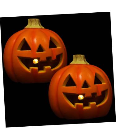 BESTonZON 2pcs Halloween Jack-o-lantern Halloween Pumpkin Lantern Lighted Pumpkins Light up Halloween Ornament Lighted Pumpkin Decorations Jack o Lantern Hollow Cartoon Ornaments Plastic