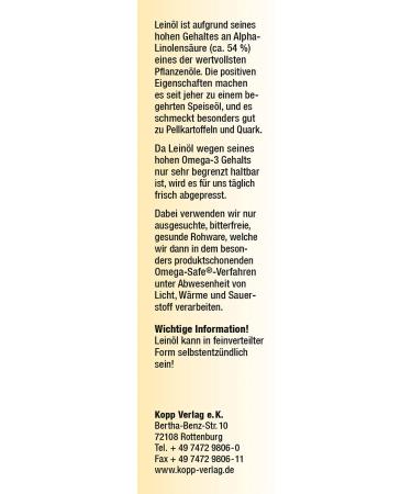 KOPP Vital Organic Linseed Oil 250ml | Vegan Omega-3 Rich | 100% Organic Cold-Pressed Oil - Buy Online on GoSupps.com