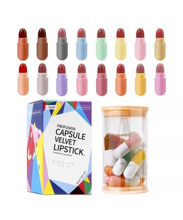 KISSIO Lipstick Mini Lipstick Set 16PCS Matte Lipstick 16 Colors Velvety Waterproof Long Lasting Capsule lipstick Matte Lipstick Set Travel Friendly Cruelty Free 2.4 oz 02-16COLOR