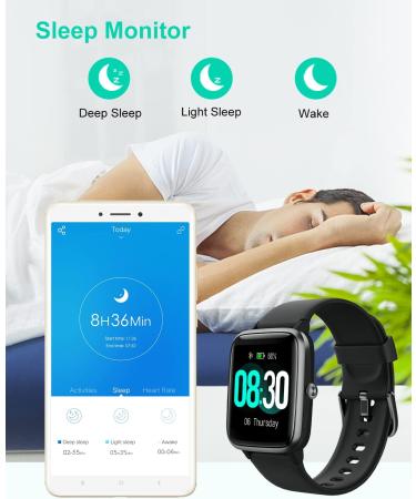 GRV Smart Watch for iOS/Android - IP68 Waterproof Fitness Tracker with Heart Rate Monitor - Black - Buy Online on GoSupps.com