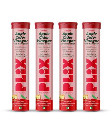 Apple Cider Vinegar 15 Effervescent Tablet ACV with Mother for Weight Loss and Easy Digestion Vitamin B6 & B12 Pack of 4 (Apple) 100% Vegan