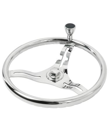 NovelBee Dia.13-1/2 Inch Stainless Steel 3 Spoke Steering Wheel with 1/2"-20 Nut and Finger Grips,Control knob for Marine Boat