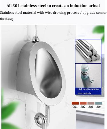 L-ROM 304 Stainless Steel Automatic Induction Urinal Wall-Mounted Public Toilet Urinal Contact-Free Toilet Urinal with Flush Valve Flushing Men's Urinal Suitable for Ba - Buy Online on GoSupps.com