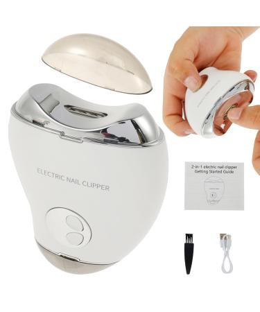 2 in 1 Electric Nail Clipper 3 Speeds Levels Electric Nail Trimmer with Nail Clip Storage Rechargeable Automatic Nail Clipper Portable Electric Fingernail Cutter Safety for Adult Kids Elderly(white)