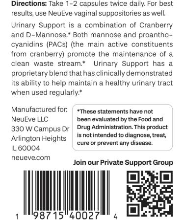 NeuEve Urinary Support Cranberry and D Mannose Supplements for Urinary Health Defense All-Natural Ingredients | 90 Vegan Capsules - Buy Online on GoSupps.com
