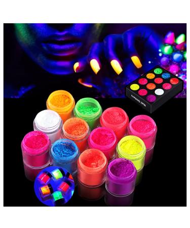 12 Color Pigment Nail Powder Colorful Fluorescent Nail Pigments Dust Ultrafine Luminous Powder Nail Iridescent Glitter 3D DIY Nail Art Decoration