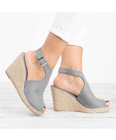 Aunimeifly Women's Wedges Platform Sandals - Comfy Sports Knit Sandals - Gradation Thick Bottom Fish Mouth Beach Sandals (Gray) - Buy Online on GoSupps.com