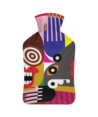 Abstract Hot Water Bottle With Cover Plush Bed Bottle Hand Warmer For Adults And Children 26.5X15.3cm
