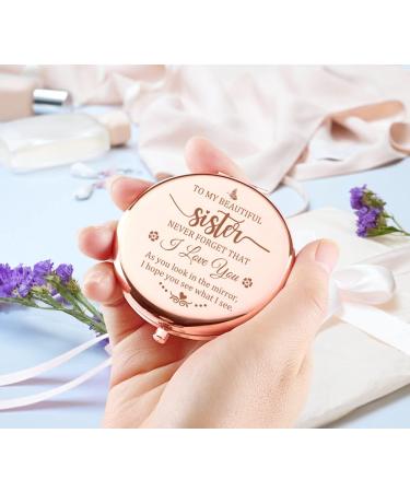 Rose Gold Compact Travel Mirror - Perfect Gift for Sister | Handheld Portable Folding Makeup Mirror for Birthday, Graduation, Wedding, Christmas - Buy Online on GoSupps.com