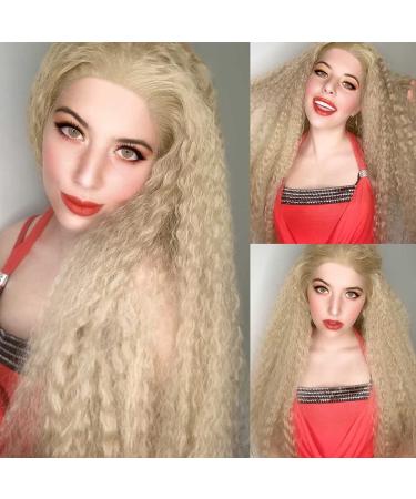 Rainbow Snow honey blond Kinky Stront Lace Front Wigs Synthetic Hair T Lace Front Wigs Italian Yaki Straight 33x2 15.2 cm Deep Paring T Lace Front WIGS MIDDLE Part