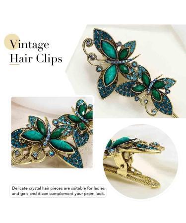 Vintage Gold Green Crystal Butterflies Hair Clip | Prom Hair Accessories for Women - Buy Online on GoSupps.com