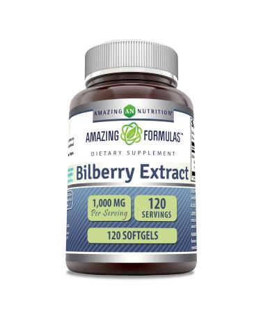 Amazing Formulas Bilberry Extract Supplement 1000 Mg 120 Softgels | Rich in Vitamins | Pure Extract of Bilberries