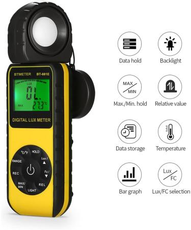 BTMETER BT-881E Digital Light Meter | Measure Lights 0.01300 000 Lux | Foot Candles Par Luxmeter for Plants & Aquariums | Light Tester BT-881E - Buy Online on GoSupps.com
