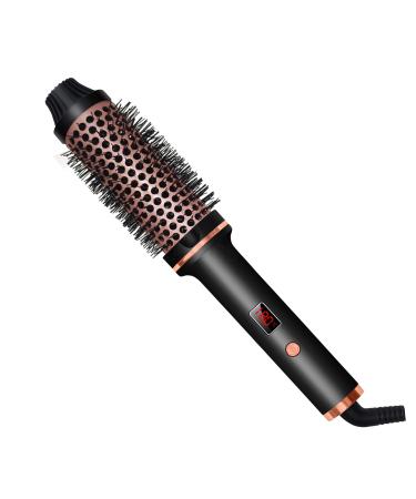 1.5 in Thermal Brush LCD Temps Display Up to 410 F Curling Iron Double PTC Ceramic Tourmaline Ionic Volumizing Brush Curling Comb 110-240V Travel Curling Iron Black