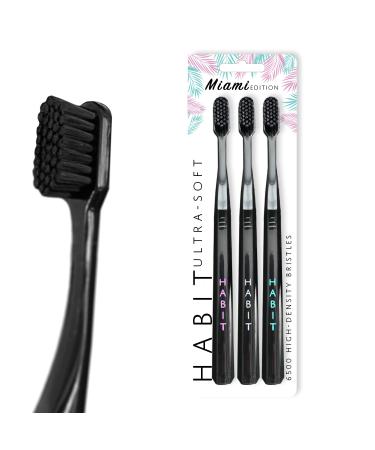 Habit Toothbrush | Ultra-Soft | 6500 Bristles | Travel Cover | Gentle Cleaning with Ergonomic Head | (3 Pack  Black) 3 Count (Pack of 1) Black