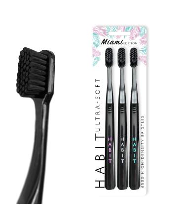 Habit Toothbrush | Ultra-Soft | 6500 Bristles | Travel Cover | Gentle Cleaning with Ergonomic Head | (3 Pack  Black) 3 Count (Pack of 1) Black - Buy Online on GoSupps.com
