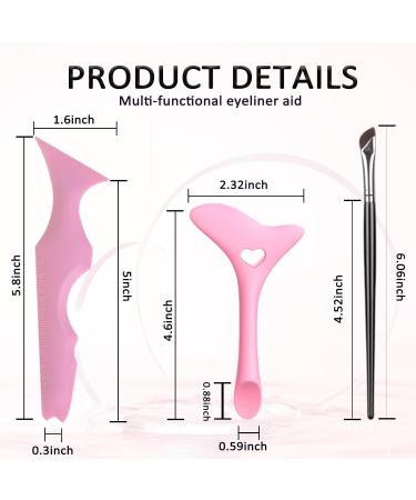 3Pcs Reusable Eyeliner Stencils & Silicone Brush - Multipurpose Eye Makeup Tool for Winged Eyeliner Mascara & Lip Liner (Pink) - International Shipping Available - Buy Online on GoSupps.com