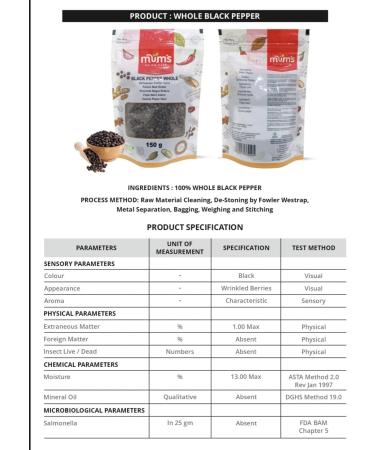 Mum's Premium Black Pepper Whole Peppercorn 150g - High-Quality Spice for Gourmet Cooking - Buy Online on GoSupps.com