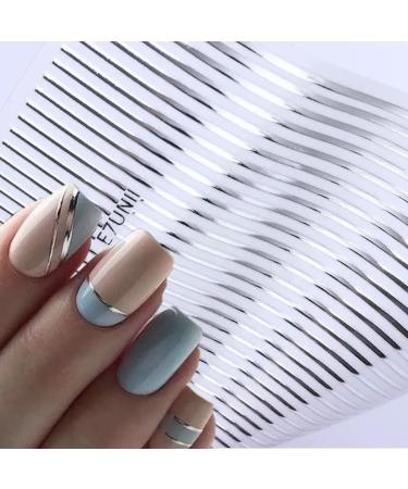 3D Gold & Silver Stripe Nail Art Stickers | Self-Adhesive Decals for DIY Manicure | Geometric Designs for Women - Buy Online on GoSupps.com