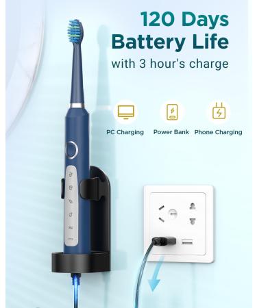 Sonic Electric Toothbrush for Adults and Kids | 8 Heads, 5 Modes, 120 Days Use, 3-Hour Fast Charge | Marine Blue, 1 count - Buy Online on GoSupps.com
