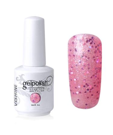 Vishine Soak-off Gel Polish Lacquer Nail Art UV LED Manicure Varnish 15ml Glitter Pink(295) #295