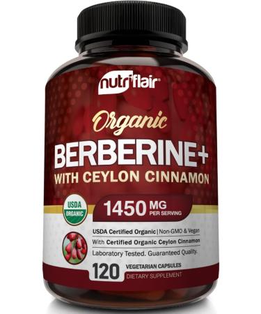 NutriFlair Organic Berberine with Ceylon Cinnamon 1450mg - 120 VEGETARIAN Capsules