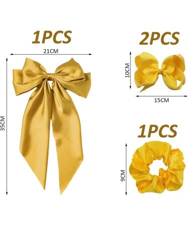 1 Piece of Long Streamer Hairpin With 1 Hair Ring and 2 Ribbon Hair Clips Bow Hair Accessories Solid Color French Hair Clips Birthday Party Accessories Simple and Versatile Hairpin (Yellow) - Buy Online on GoSupps.com