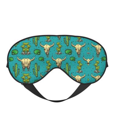 Cute Cactus and Skull of Bull Print Ultra-Soft Light-Blocking Eye Mask for Optimal Comfort and Restful Sleep