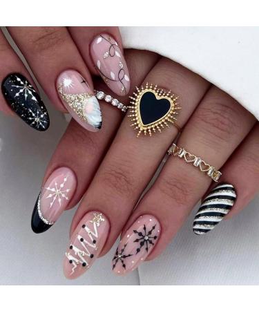 Christmas Press on Nails Almond Square Glues on Nails Full Cover Fake Nails Acrylic False Nails for Women Nail Designs - Buy Online on GoSupps.com