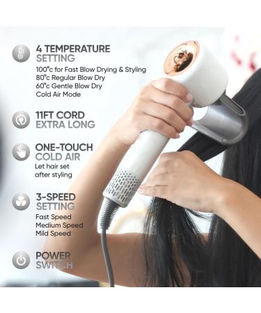 Buy Negative Ionic Blow Dryer with Diffuser - 1600W Fast Drying Low Noise 4 Nozzle Attachments | International Shipping Available - Buy Online on GoSupps.com