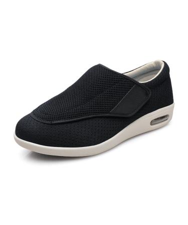 Yytcsjz Men Adjustable Diabetic Shoes Summer and Autumn Swollen Feet Diabetic Edema Boots Slippers Lightweight Extra Wide Breathable for Elderly Diabetic (Color : Black Foot Length : 12)