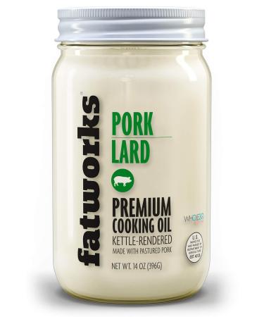 Fatworks Premium Pasture Raised Lard. The Original Non-Hydrogenated Pasture-Raised Lard crafted for Traditional, Keto, and Paleo Chefs. Artisanally Rendered, WHOLE30 APPROVED, Glass Jar, 14oz. 14 Ounce (Pack of 1)