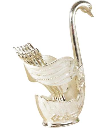 Elegant Silver Swan Fork & Spoon Holder Set - 7-Piece Metal Kitchen Storage Decorative Fruit Forks in Alloy - Buy Online on GoSupps.com
