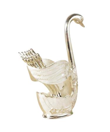 Dispra spoon and fork holder fork holder set from alloy in swan shape exquisite cutlery accessories robust rust-free utensil for special occasions daily use wedding 7 sets in silver and white