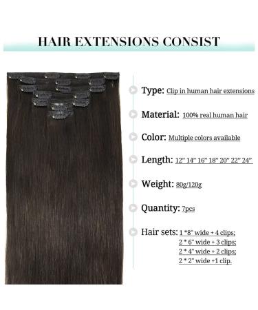 Doores Clip-In Extensions - 14 Inch Dark Brown Real Remy Human Hair 120g 7 Pieces - Thick & Natural Hair Extensions - Buy Online on GoSupps.com