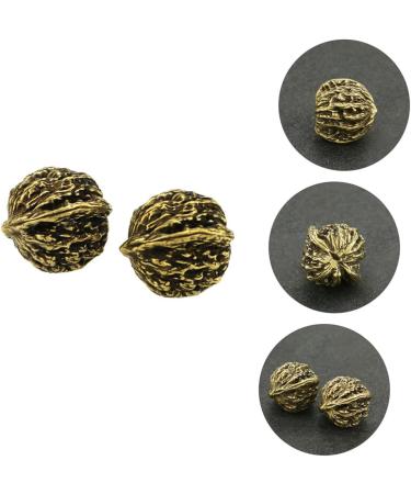 Frcolor Copper Walnut Hand Massage Balls - Deep Tissue Foot Massage Device | Retro Chinese Wenwan Handicraft - 3.5x3cm Golden - Buy Online on GoSupps.com