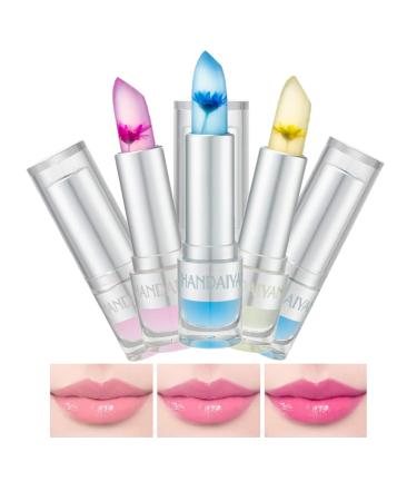 Petansy 3 Colors Lip Set Jelly Flower Lipstick Waterproof Lip Makeup Durable Lipgloss Cosmetics Set with Gift Box (3 Pcs)