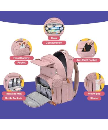 BabbleRoo Large Diaper Bag Backpack - Pink | Includes Changing Mat Pacifier Bag & Stroller Straps | Ideal for International Shipping - Buy Online on GoSupps.com