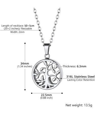 Personalized Prosteel Urn Chain Necklace - Silver Memorial Ash Pendant with 55cm/50cm Stainless Steel Chain - 18K Gilded Life Tree Maria & Cross Designs - Buy Online on GoSupps.com